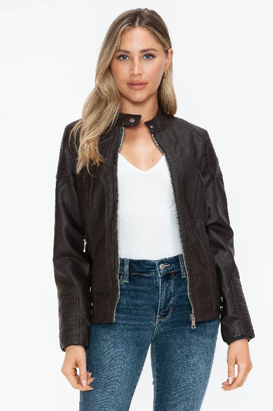 Hazel Blues® |  Snobbish Faux Leather Biker Jacket with Side Zip Pockets Anorak Shell Jacket Lightweight Jacket