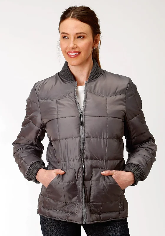 Roper Womens Grey Polyester Quilted Insulated Jacket Rayon Jacket Velvet Jacket Corduroy Jacket