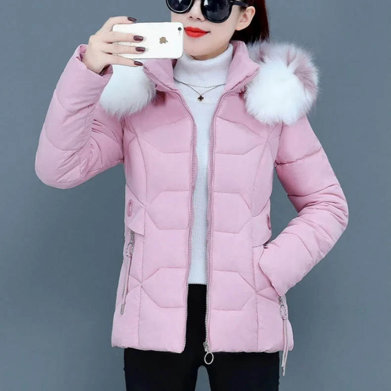 Female Short Cotton Coat Thickened Slim Fit Fashionable Jacket A-Line Jacket Boat Neck Shawl Collar