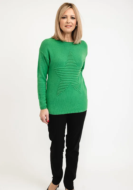 Seventy1 One Size Star Ribbed Star Knit Pullover, Apple Green Wide Sleeve Pullover