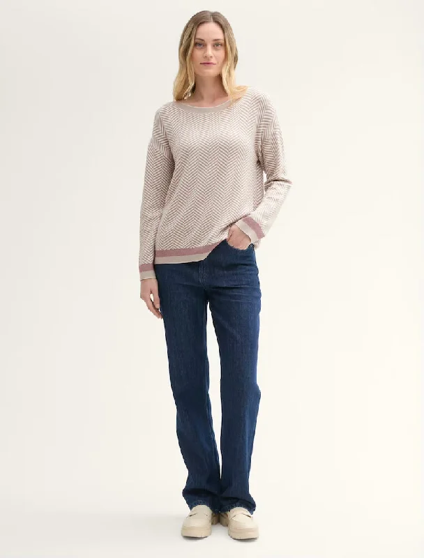 Knit Herringbone Pullover - Taupe Slim Sleeve Pullover