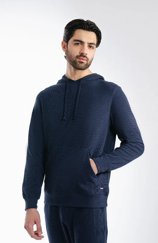 Waffle Pullover - Navy Blue Blouson Sleeve Pullover