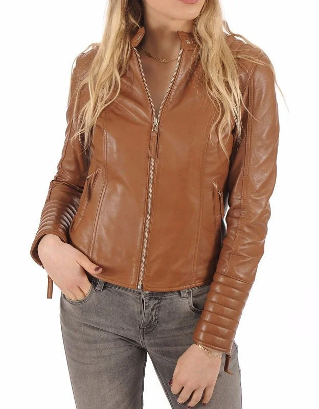 Dawn Brown Leather Biker Jacket Knit Jacket Woven Jacket Fleece Jacket