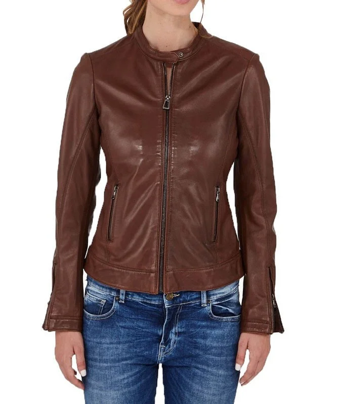 Stellar Brown Leather Biker Jacket Jersey Jacket Tulle Jacket Batik Jacket