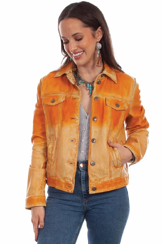 Scully Womens Butterscotch Leather Ombre Jacket Zippered Front Buttoned Front Snap Front