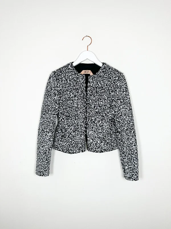 Nº 21 - Jackets - Fantasia Fondo Nero Satin Jacket Silk Jacket Chiffon Jacket