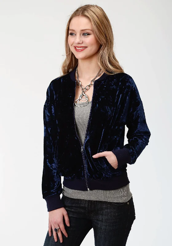 Roper Bomber Womens Navy Polyester Crushed Velvet Jacket Anorak Shell Jacket Lightweight Jacket