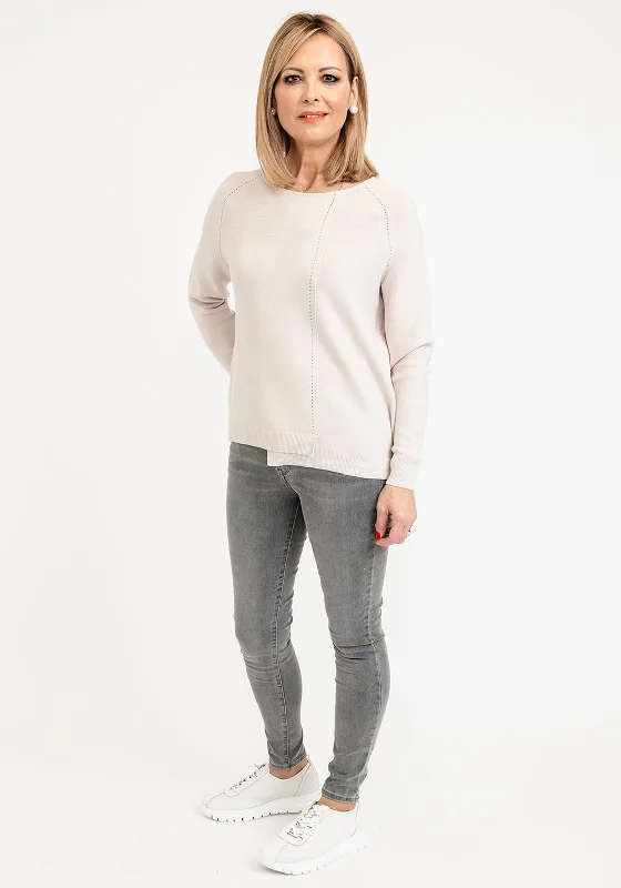 Monari Asymmetrical Knit Pullover, Beige Textured Knit Design