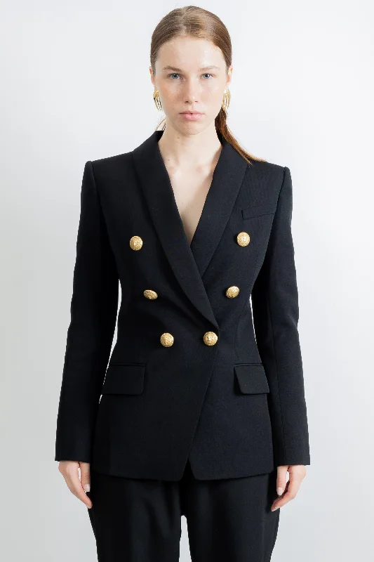 Balmain Women Classic 6-Button Jacket Black Front Pockets Side Pockets Patch Pockets