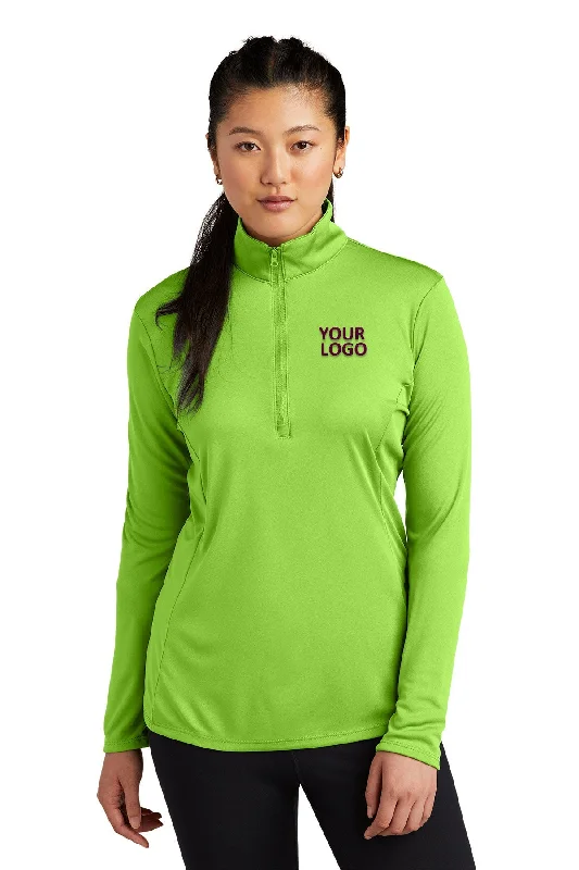 Sport-Tek Ladies PosiCharge Competitor Customized 1/4-Zip Pullovers, Lime Shock Jewel Neck Pullover