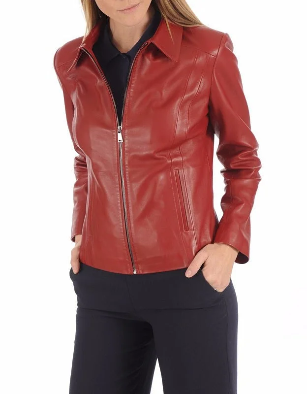 Oasis Red Leather Biker Jacket Insulated Jacket Fitted Jacket Loose Jacket