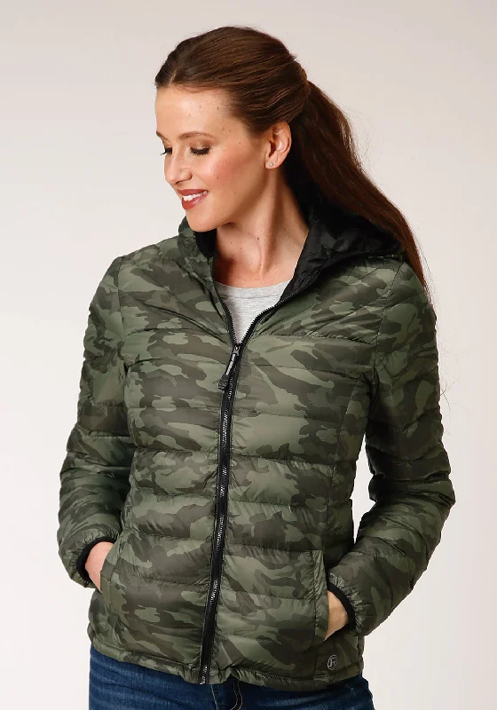 Roper Womens Camo Nylon Down Filled Hooded Jacket Mesh Jacket Canvas Jacket Denim Jacket