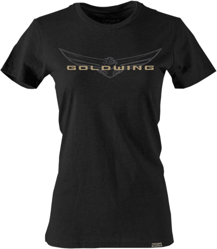 FACTORY EFFEX Women's Goldwing Sketched T-Shirt - Black - Small 25-87840 Notch Collar Peter Pan Collar Cowl Neck