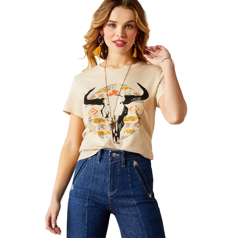 Ariat Ladies Longhorn Watercolor Natural Graphic T-Shirt 10054039 Lace Blend Ribbed Blend Corduroy Blend