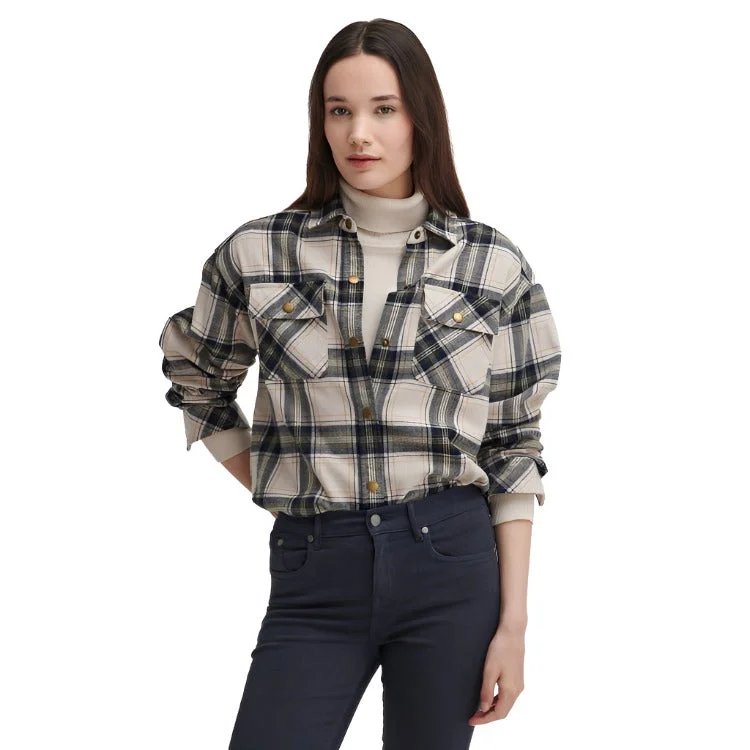 Barbour Ladies Highfield Check Shirt - Sand Dune Check Cotton Fabric Linen Fabric Terry Fabric