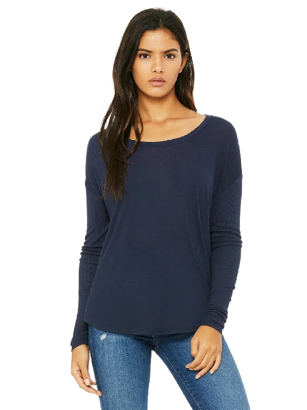 Bella+Canvas Ladies Flowy Long Sleeve T-Shirt with 2x1 Sleeves Mesh Canvas Denim