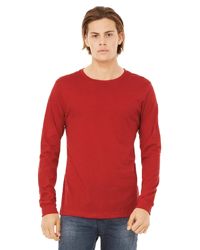 Bella+Canvas Long Sleeve Jersey T-Shirt | Red Hooded Caped Shawl Collar