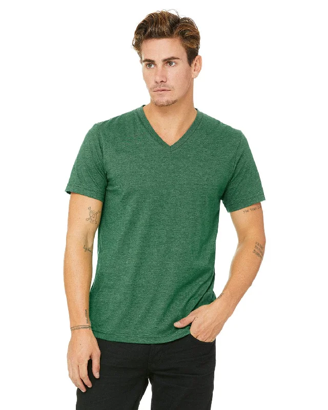 Bella+Canvas Unisex V-Neck T-Shirt | Hthr Grass Grn Graphic T-Shirt Round Neck Polyester