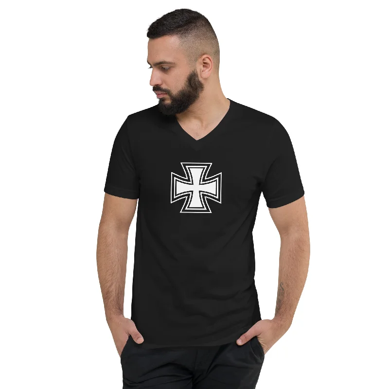 Black and White Occult Biker Cross Symbol Short Sleeve V-Neck T-Shirt Oversized T-Shirt Spandex breathable