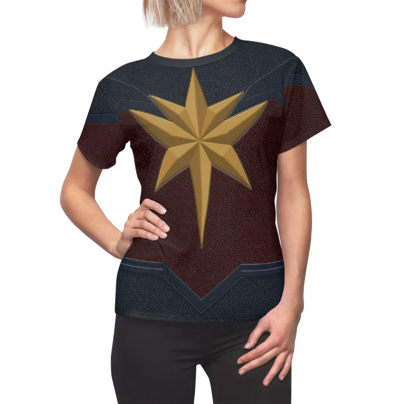 Captain Marvel Women's Shirt, The Marvels 2023 Costume Graphic Embroidered Appliqued