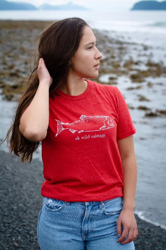 Beach Red AK Wild Salmon Short Sleeve Tee. $39.00 Graphic Embroidered Appliqued