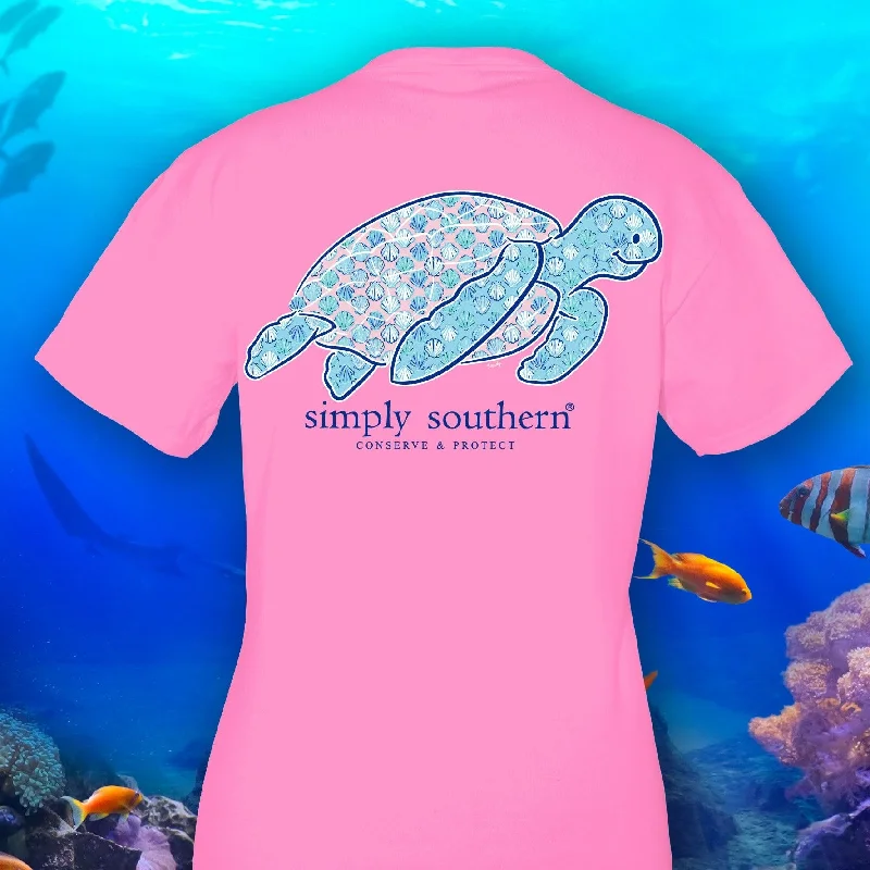 Simply Southern Seashell Serenity Turtle Tee with Turtle Tracker QR Code In Youth and Adult Modern Contemporary Chic