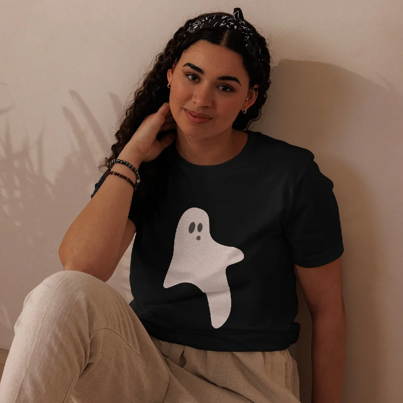 Ghost Halloween Graphic Women Staple Eco T-Shirt Thin T-Shirt Open Front Quick Dry