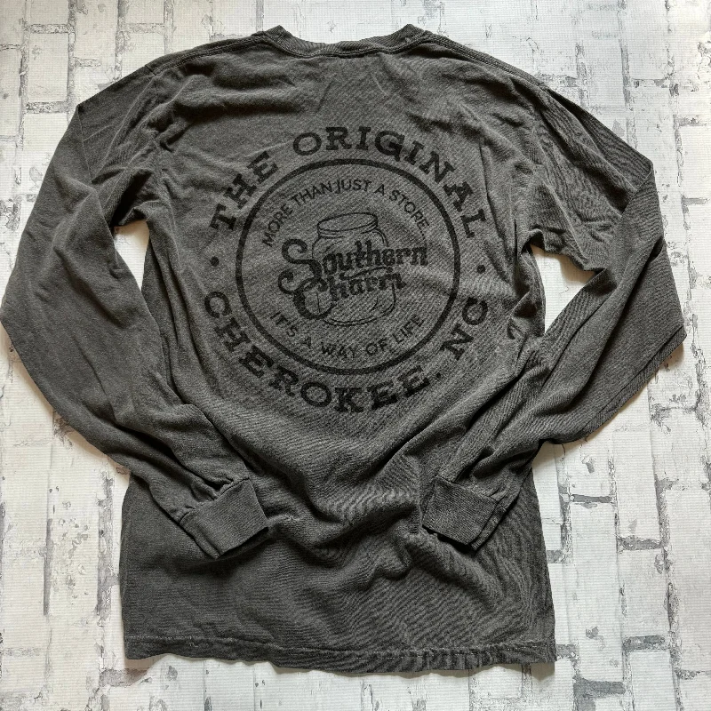 Southern Charm “Original" Long Sleeve T-shirt - Dark Grey Asymmetrical Pockets Print