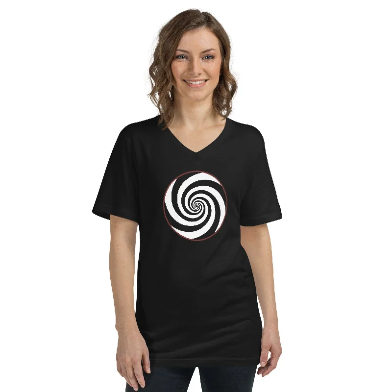 Hypnotic Hypnosis Spiral Swirl Illusion Twilight Zone Short Sleeve V-Neck T-Shirt Polka Dot Checkered Tartan