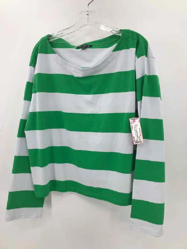 Pre-Owned J Crew Green Size Medium Stripe T-shirt Oversized T-Shirt Spandex breathable