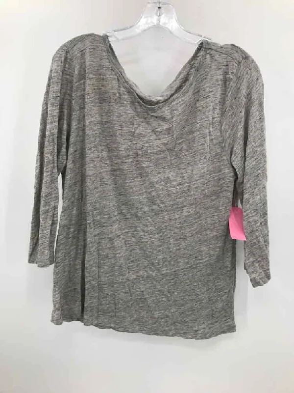 Pre-Owned J Crew Grey Size XL Linen 3/4 Sleeve T-shirt Zippered Front Buttoned Front Snap Front