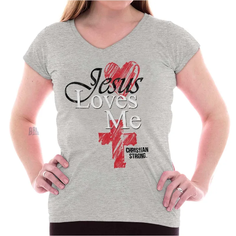 Jesus Loves Me Junior Fit V-Neck T-Shirt Rayon Fabric Velvet Fabric Corduroy Fabric