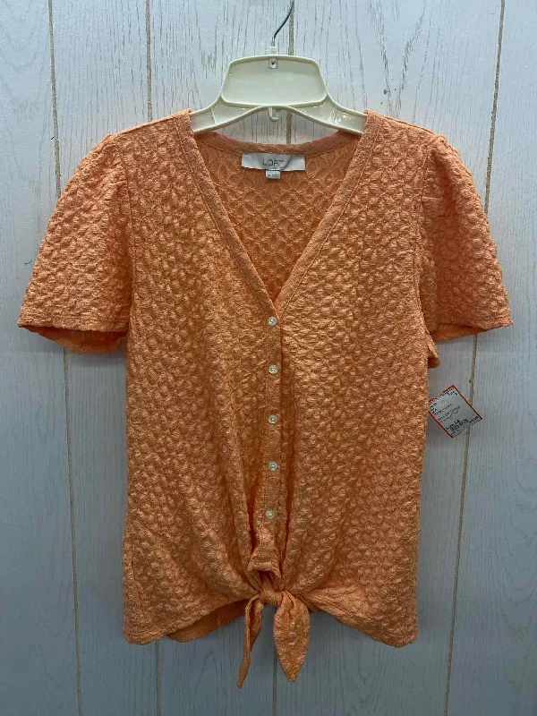 LOFT Orange Womens Size XS Shirt Notch Collar Peter Pan Collar Cowl Neck