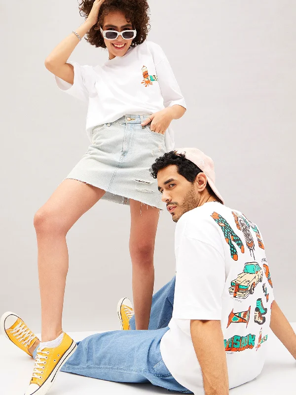 Lyush White SKATE OR DIE Oversized T-Shirt Layered Multi-layer Single Layer