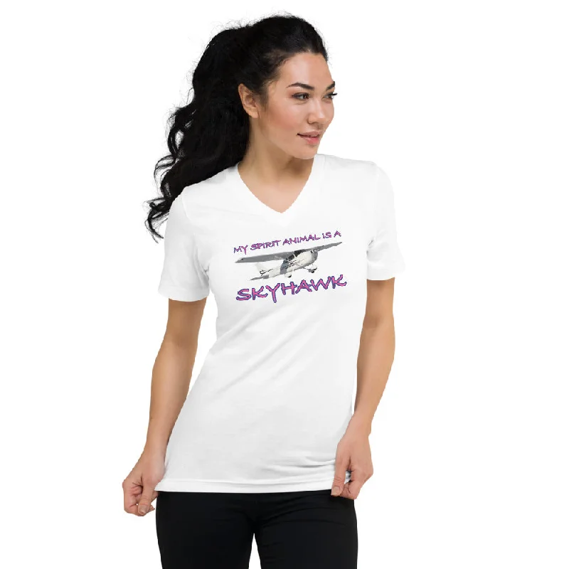 My Spirit Animal is a Skyhawk short sleeve v-neck T-shirt (pink) Welt Pockets Slit Pockets