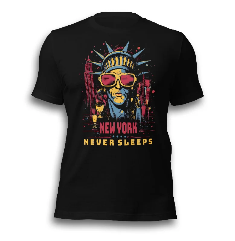 NEW YORK NEVER SLEEPS UNISEX T-SHIRT Handmade Hand-knitted Hand-woven