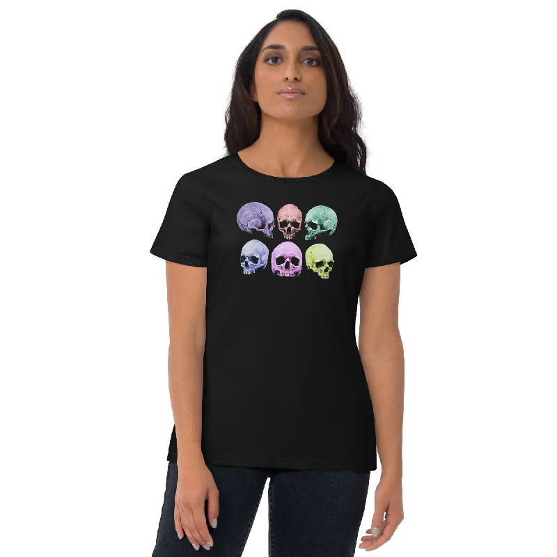 Pastel Colored Death Skulls Goth Fashion Women's Short Sleeve Babydoll T-shirt Elasticated Padded Insulated