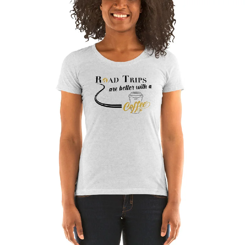 Road Trips are Better with a Cup of Coffee Women's Tri-Blend T-shirt Plaid T-Shirt Polka Dot Checkered