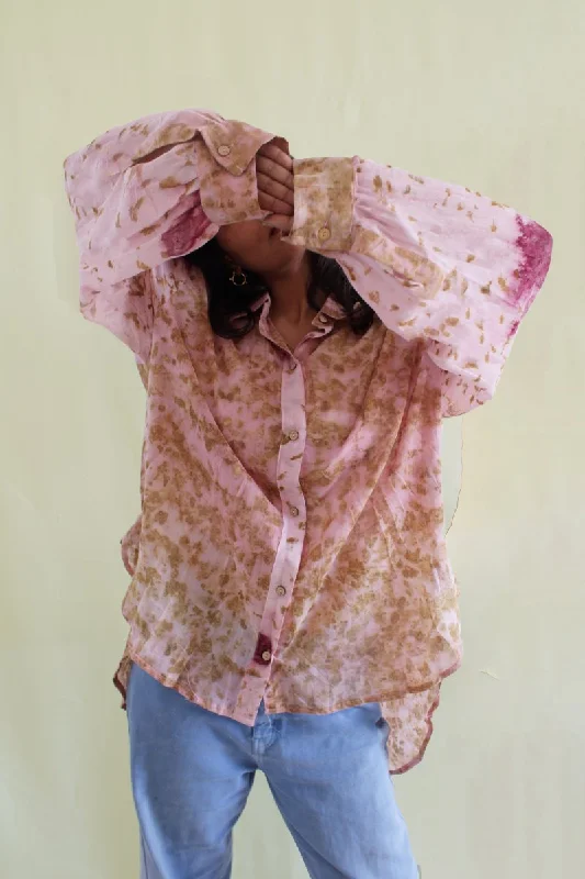 Sakura Handwoven Mul Shirt Pink Rayon Velvet Corduroy