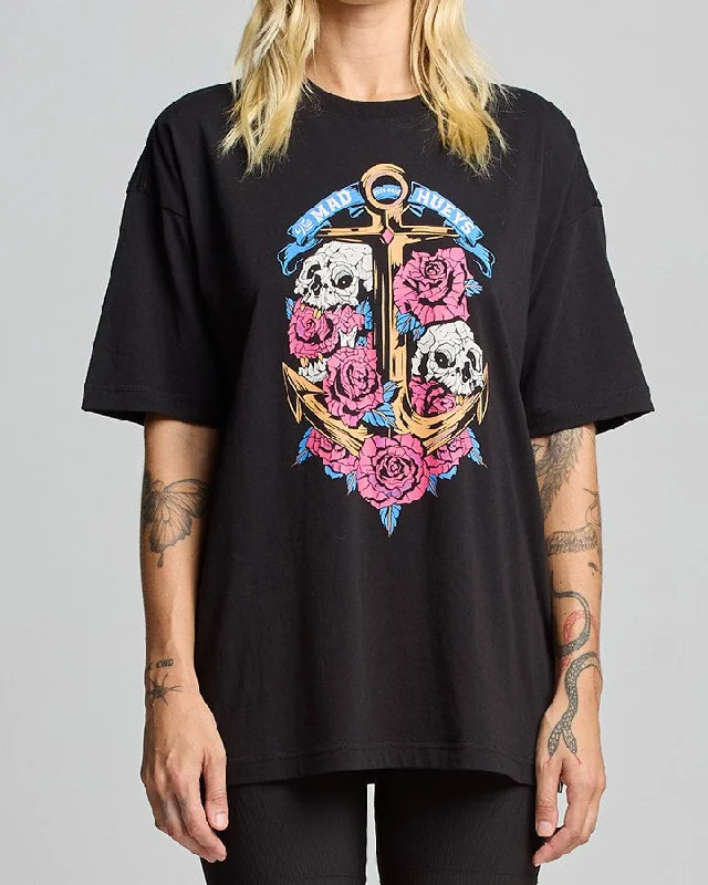 The Mad Hueys Skulls & Roses Womens Tee V-Neck T-Shirt Long Sleeve Cotton