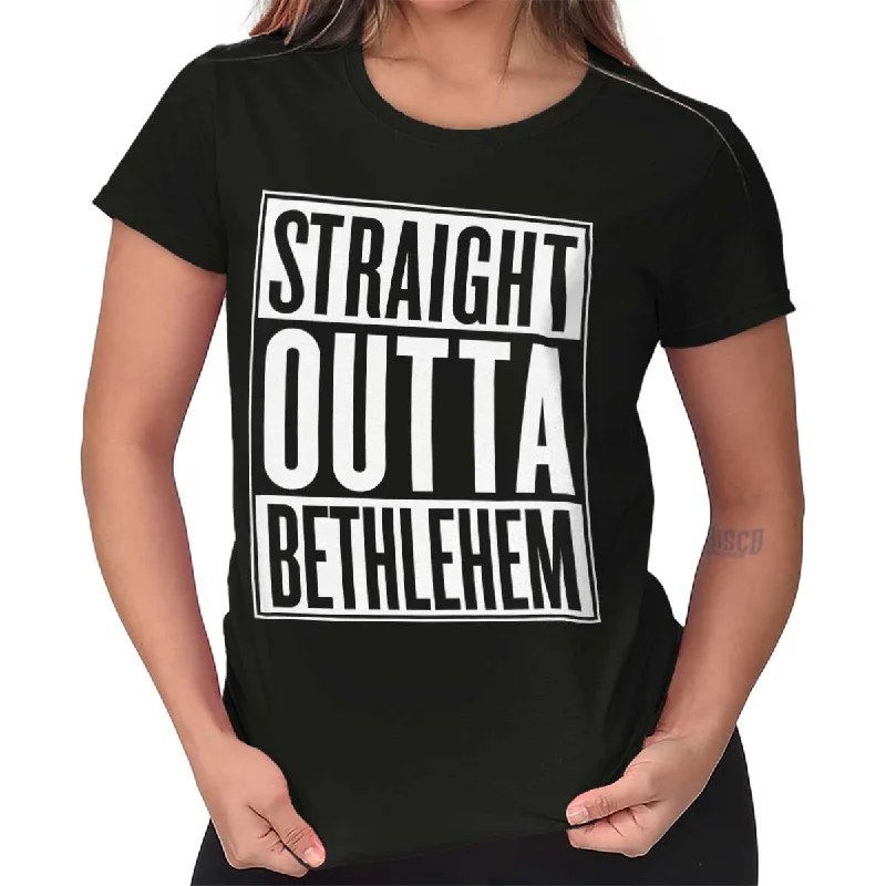 Outta Bethlehem Ladies T Shirt Asymmetrical Pockets Print