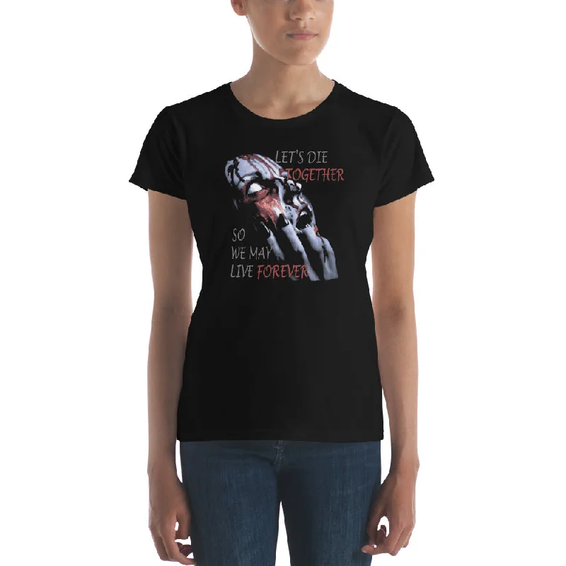 Together Forever Horror Gothic Fashion Women's Short Sleeve Babydoll T-shirt Satin Blend Silk Blend Wool Blend