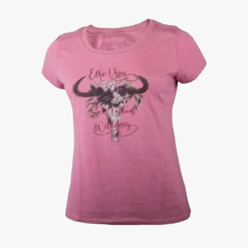 Wildebees Womens Floral Skull Swoosh Short Sleeve Tee Cypress Mel Thin T-Shirt Open Front Quick Dry