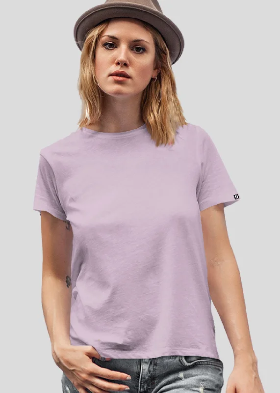 Women Solid Half Sleeve T-Shirt - Lilac Polka Dot Checkered Tartan