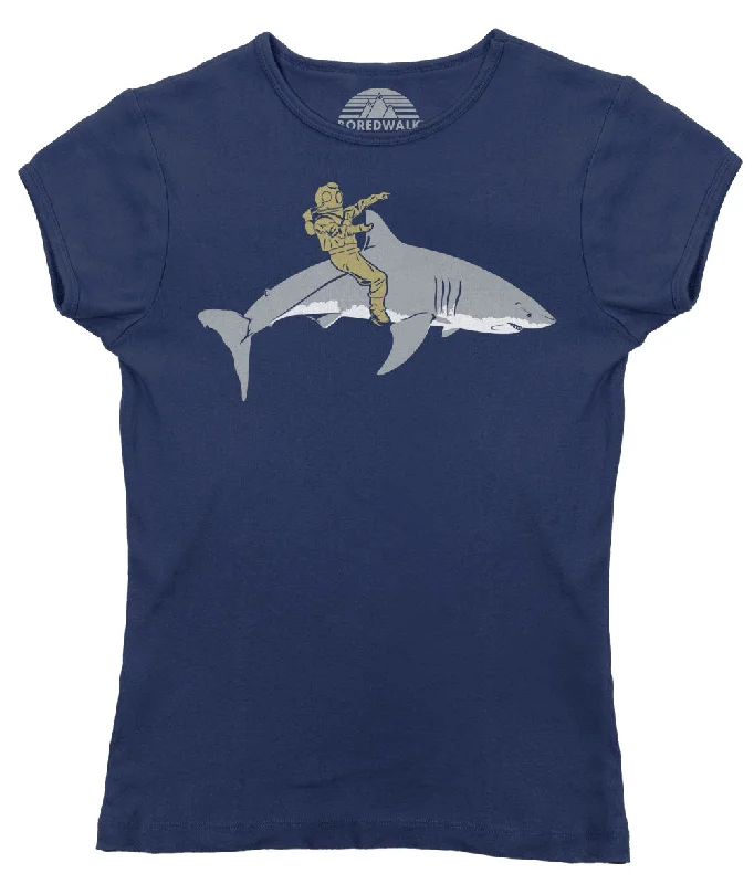 Women's Diver Riding a Shark T-Shirt - By Ex-Boyfriend Anti-Pilling Machine Wash Handmade