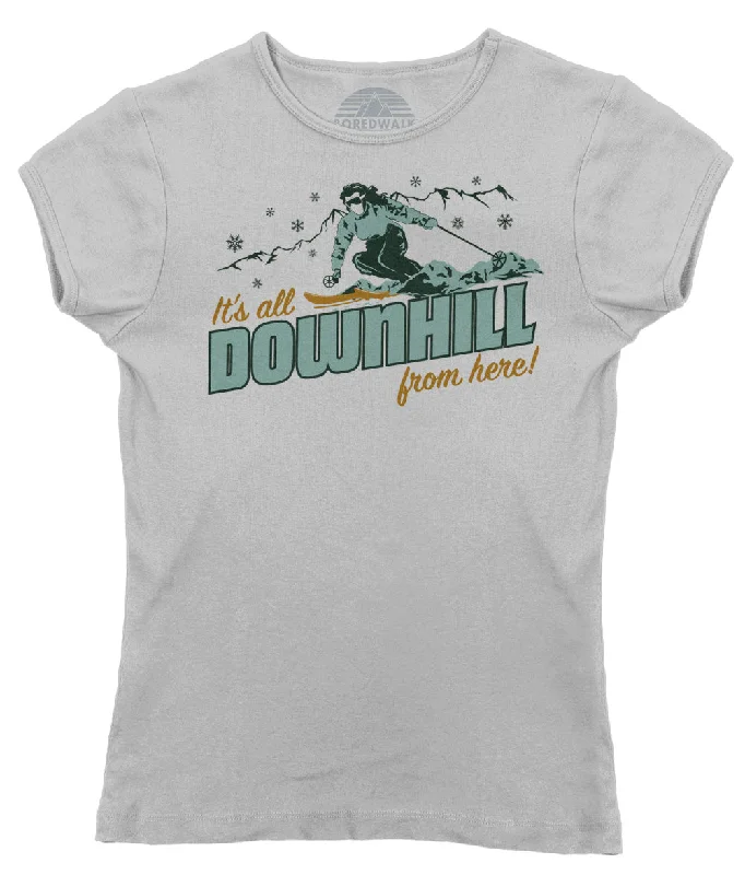 Women's It's All Downhill From Here T-Shirt Basic T-Shirt Crew Neck Short Sleeve