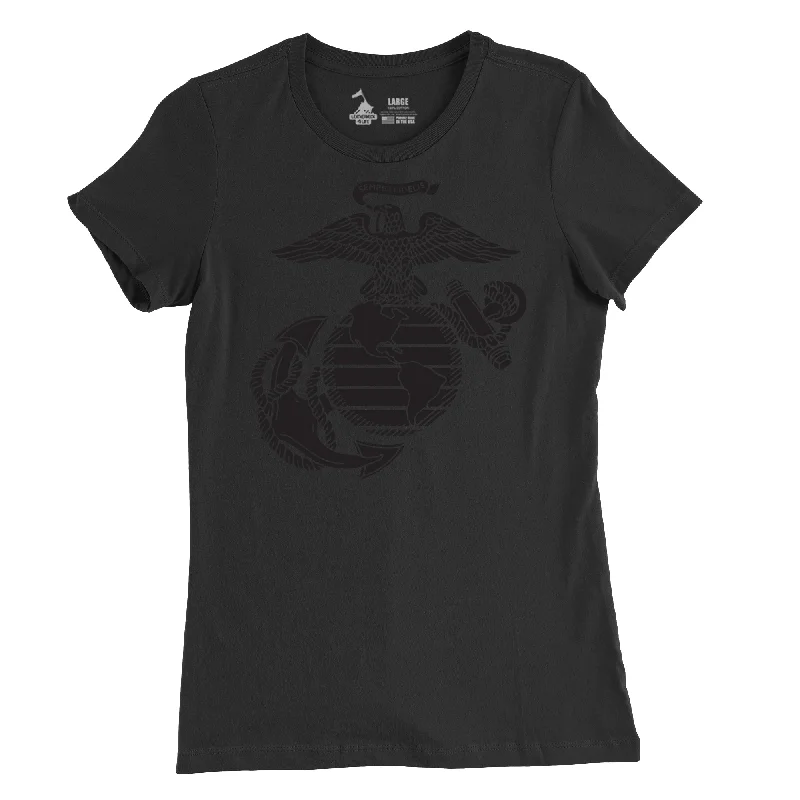 Women's Black Out Eagle Globe and Anchor T-Shirt Striped Floral Plaid