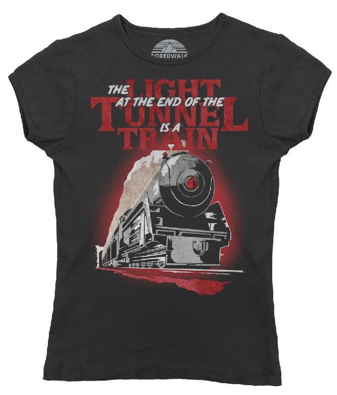 Women's The Light at The End of The Tunnel is a Train T-Shirt Notch Collar Peter Pan Collar Cowl Neck