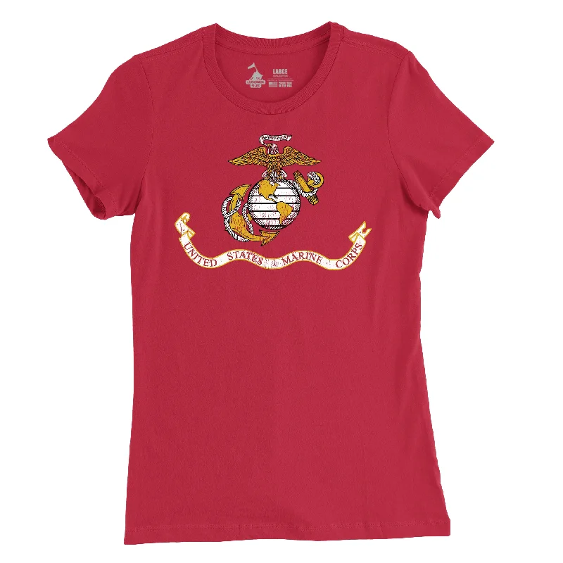 Women's USMC Flag Vintage T-Shirt Hooded Caped Shawl Collar