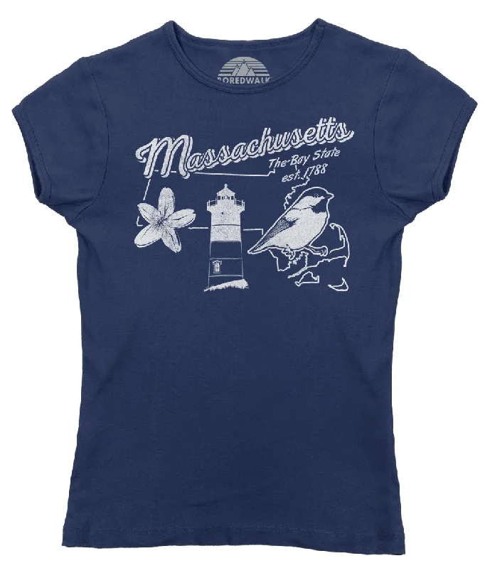 Women's Vintage Massachusetts T-Shirt Solid Print Embellished